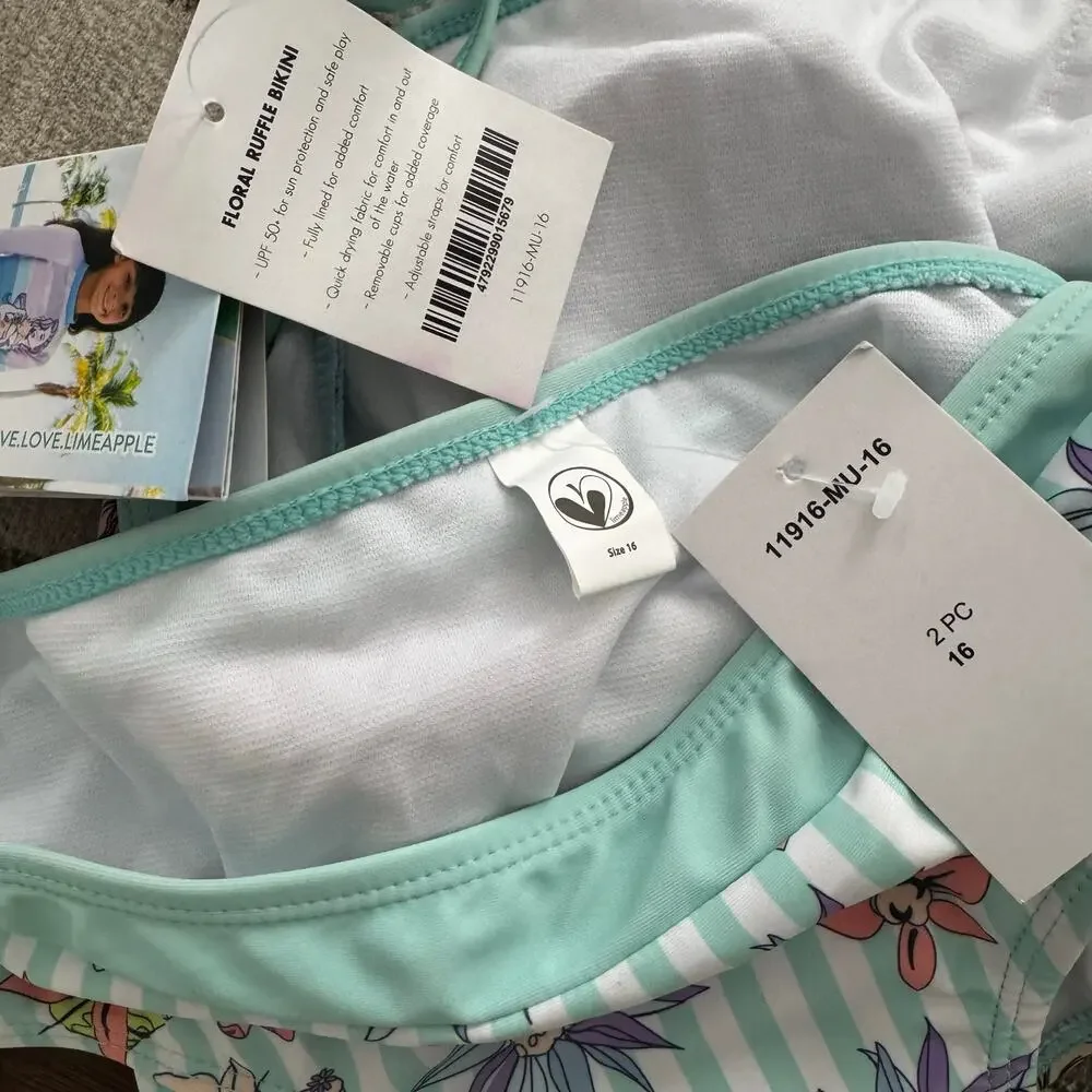 Limeapple Destiny Crinkle Square Neck Floral Striped Bikini